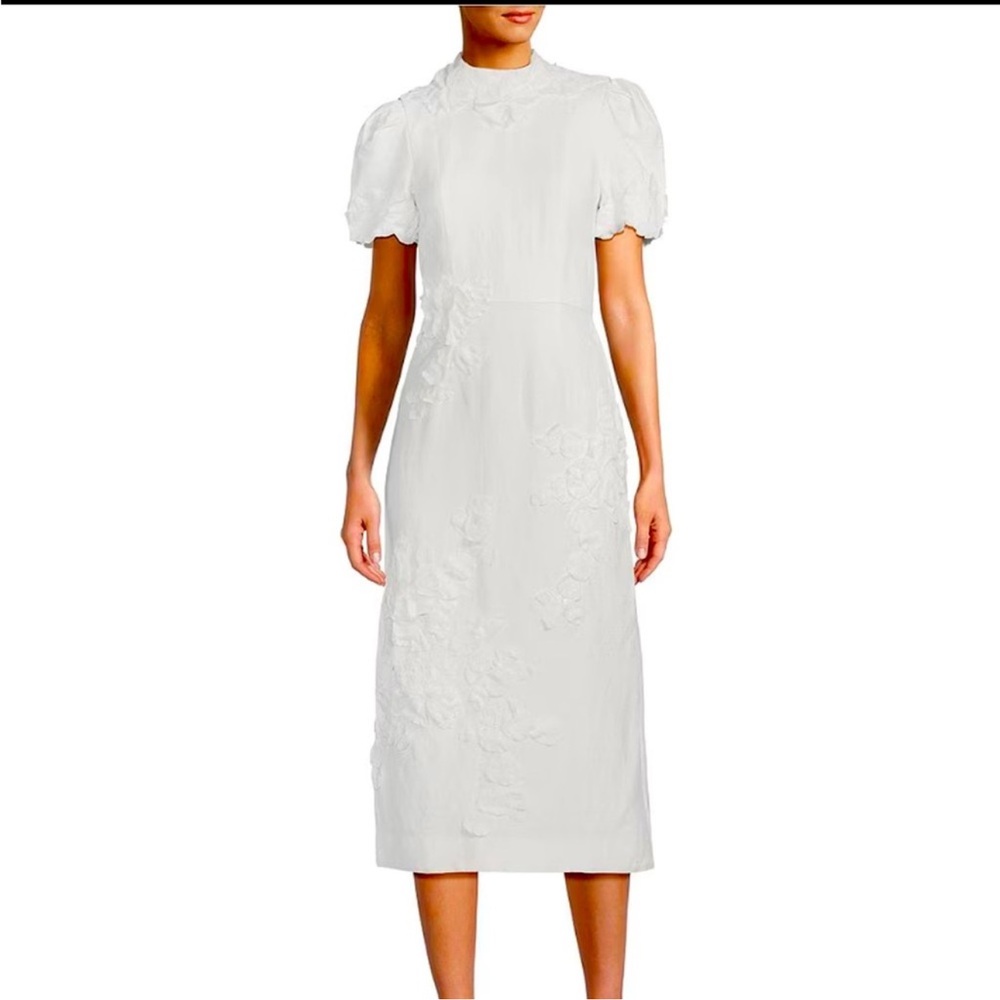ANTONIO MELANI White Embroidered Puff-Sleeve Midi Dress